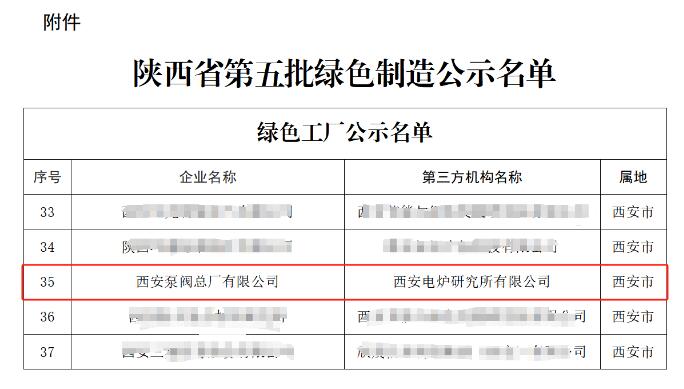 西安泵阀获评陕西省绿色工厂