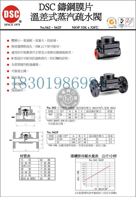 台湾DSC  S62鑄鋼溫差式疏水阀
