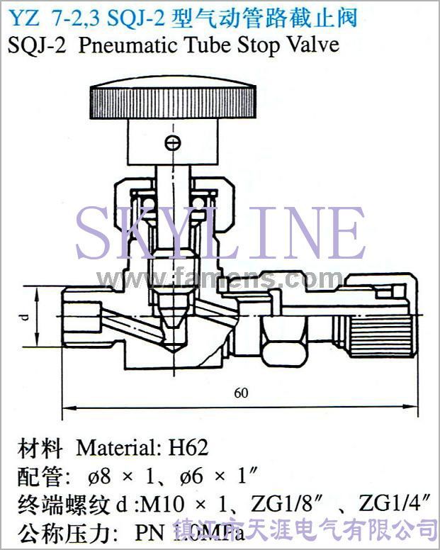 SQJ-2型气动管路截止阀