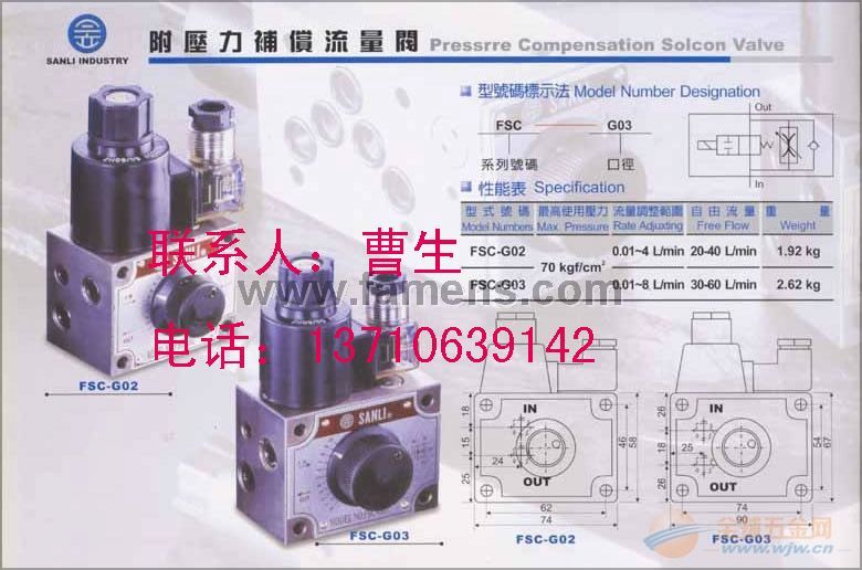 台湾欣三立SANLI电磁单向调速阀FSC-G02,FSC-G03